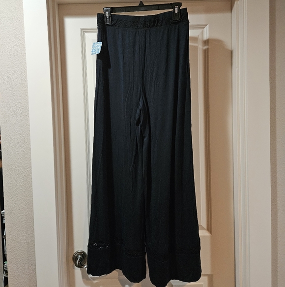 Free People Maddie PJ Lounge Pants High Rise Wide Leg Lace Stretchy Black Sm NWT - Picture 5 of 16